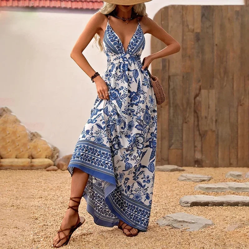 Blue White Porcelain Chiffon Floral Mini Dress oldfloraldress-250126
