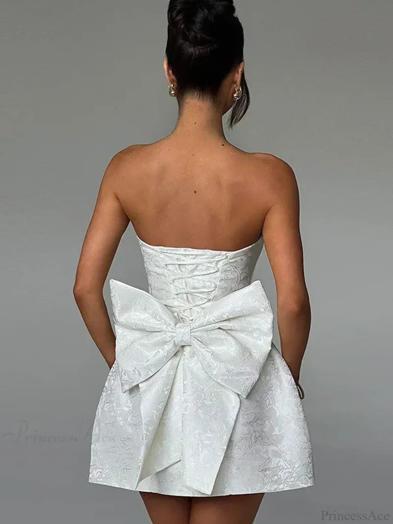 Butterfly Knot Backless Mini Dress White / S minidress-250223