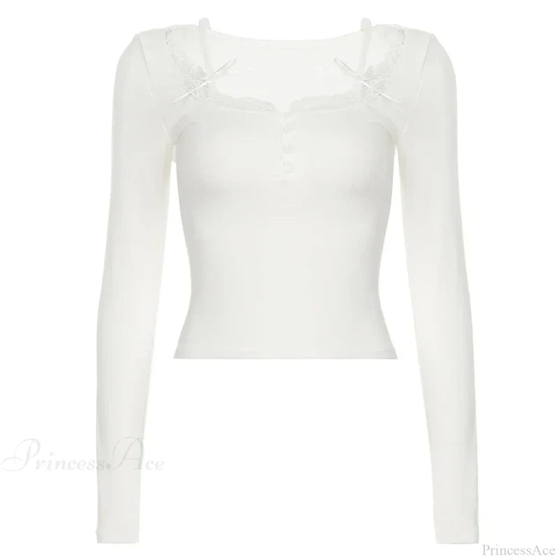 Casual Lace Trim Halter Slim Solid Square Collar Knit Top WHITE / S knittop-250126