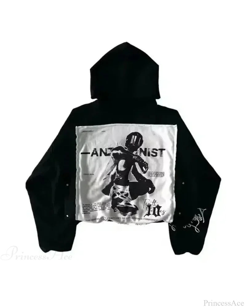 Dark Hip Hop Graphic Print Hoodie black2black / S