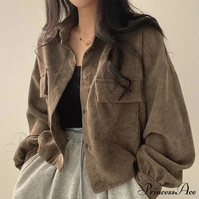 Fashion Casual Comfy Corduroy Jacket Army Green / S