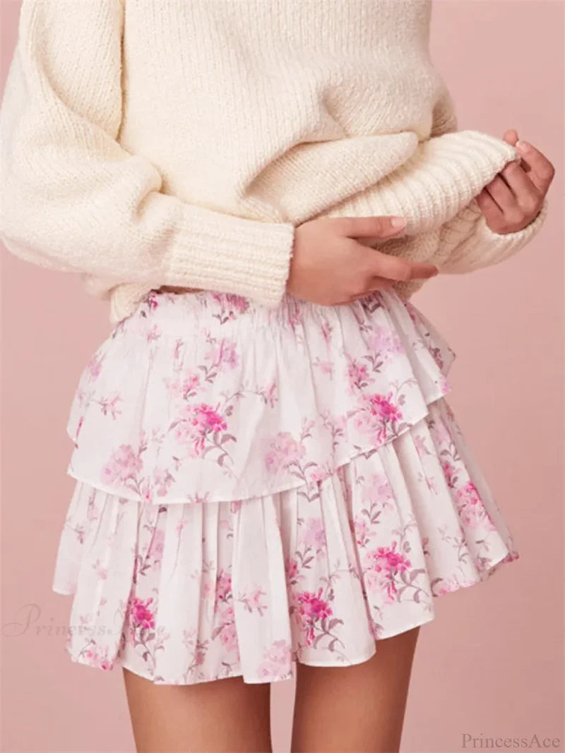 Floral Print Tiered Ruffle Skirt skirts-250223