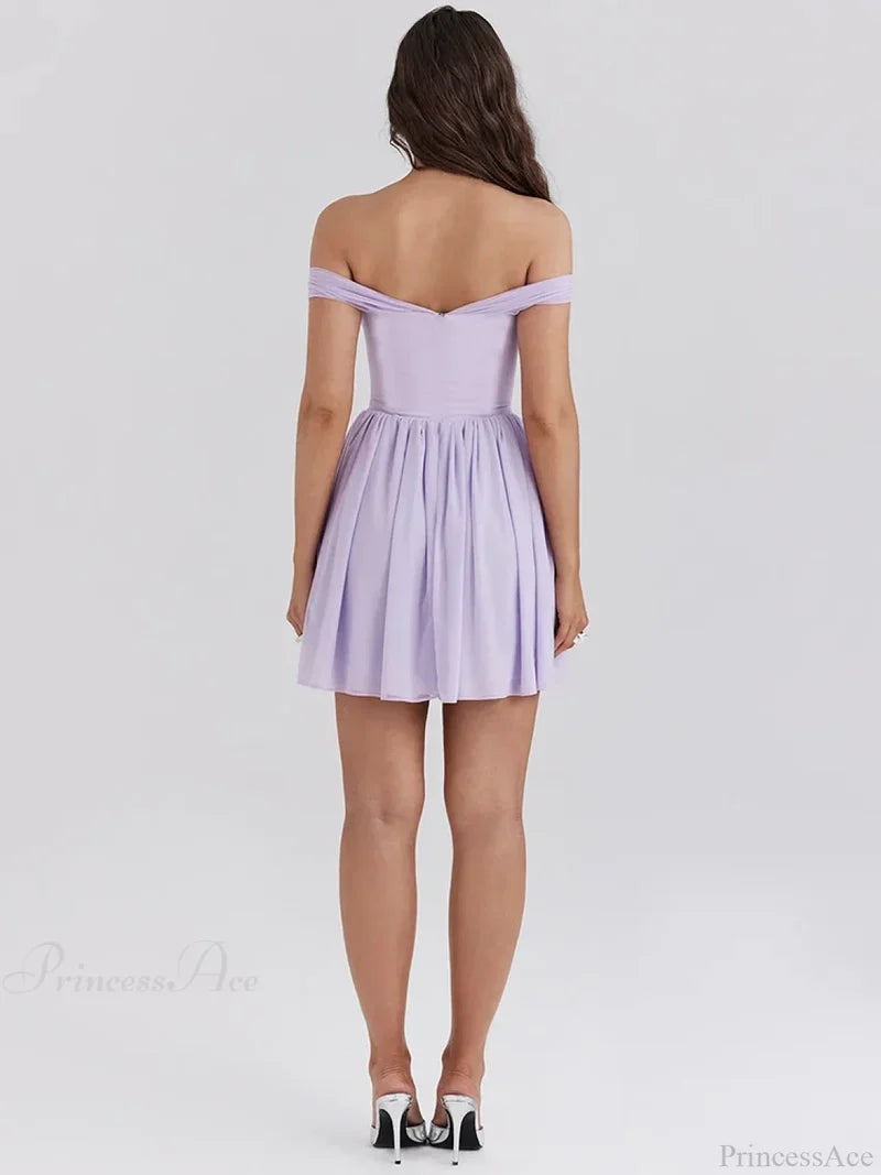 One-Shoulder Mesh Pleated Mini Dress minidress-250223