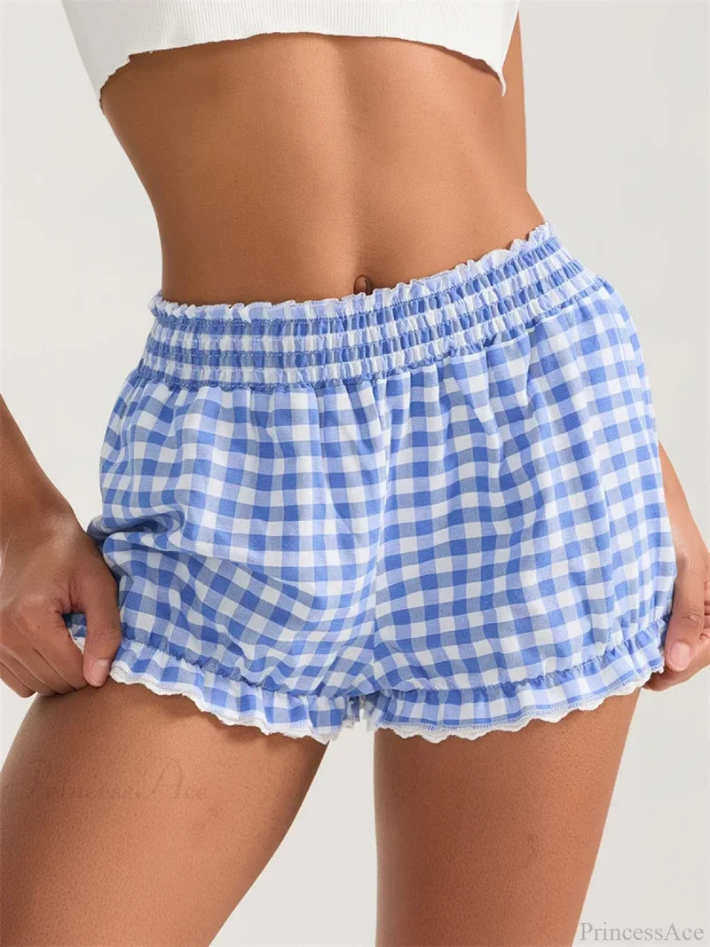 Plaid Lace Ruffle Bloomer Short blue / S short-250223