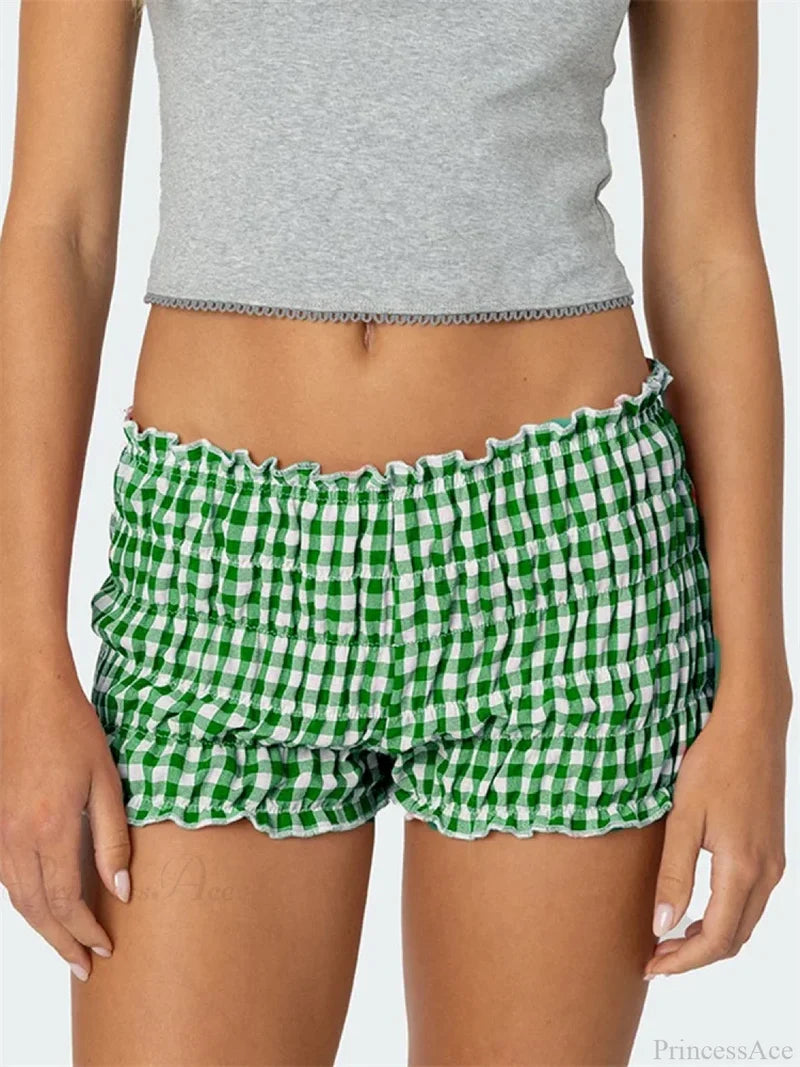 Ruched Plaid Slim Fit Short Brown / S short-250223
