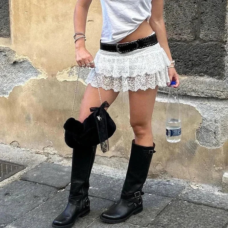 See-Through Floral Ruffle Skirt WHITE / S skirts-250223