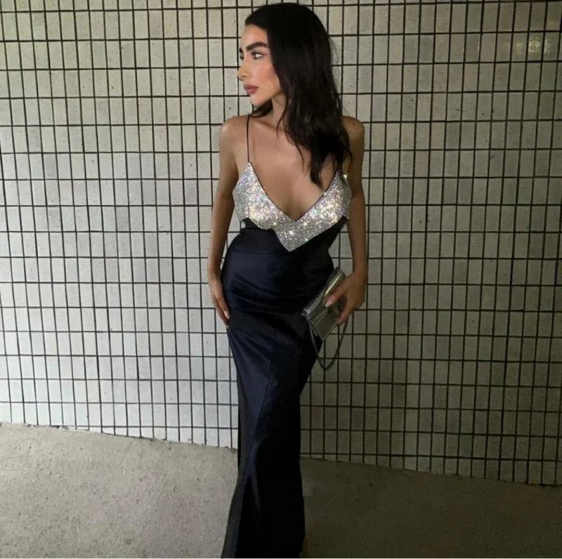 Sexy Deep-V Rhinestone Bandage Dress Prom Dress promdress-250223