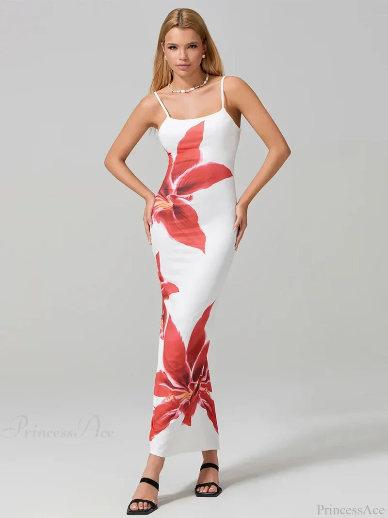 Sexy Spaghetti Straps Bodycon O-neck Wrap Cami Floral Dress WHITE / S floraldress-250126