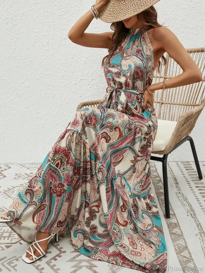 Sexy Vintage Hanging Neck Boho Dress apricot / S bohodress-250126