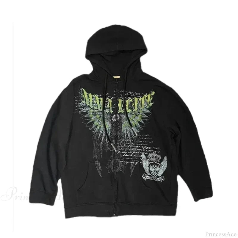 Skull Patchwork Zipper Hoodie black 6 / S