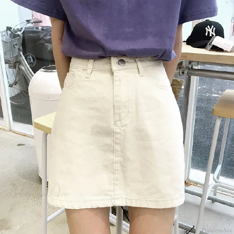 Solid Color Bodycon Jeans Skirt White / S skirts-250223