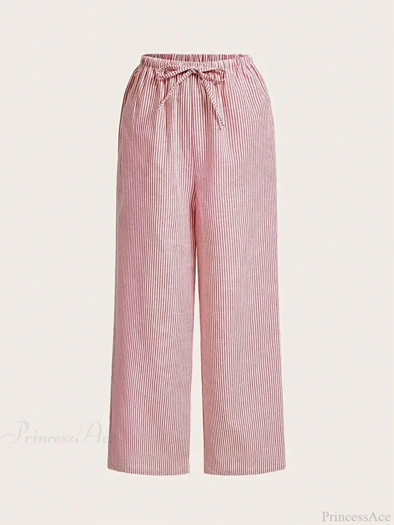 Striped Casual School Season Daily Wear Pant Red / S pant-250223