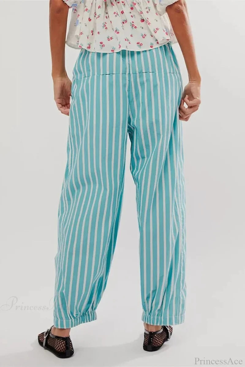 Striped Print Loose Casual Elastic Waist Pant pant-250223