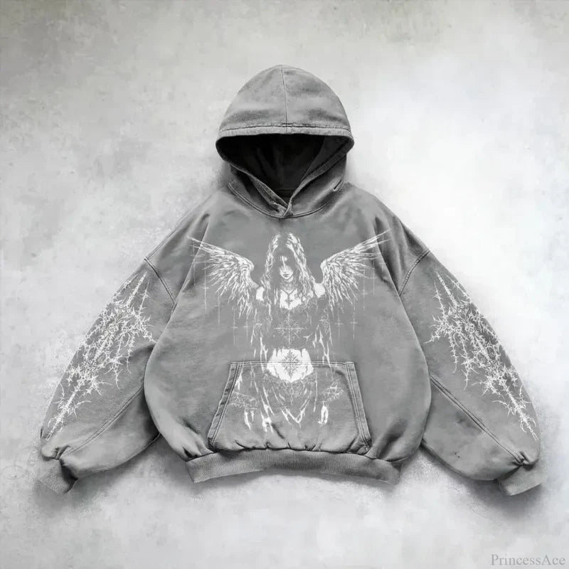 Vintage Print Zip Up Hoodie grey / M