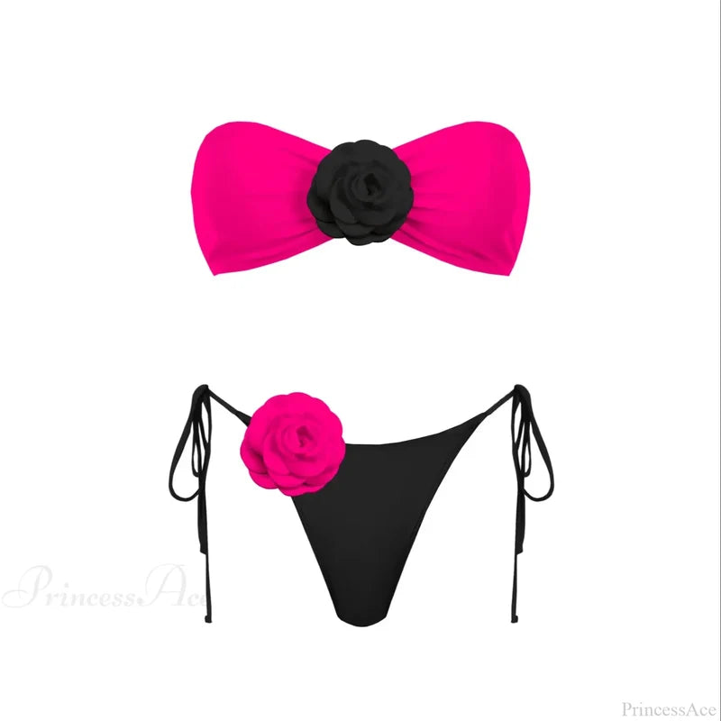 3D Flower Bandage Bikini Set red2 / S
