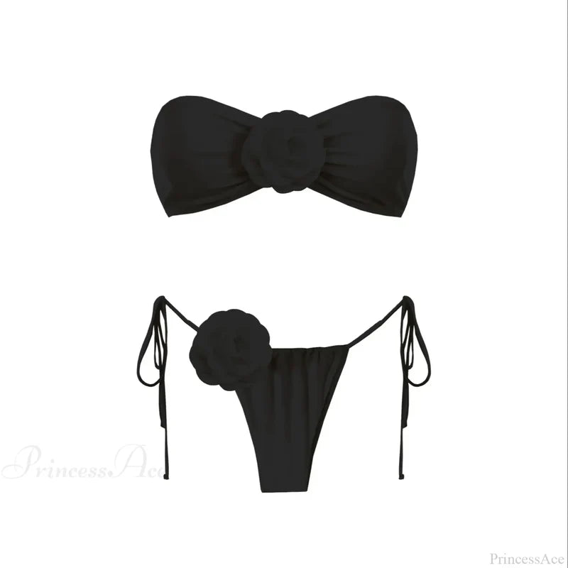 3D Flower Bandage Bikini Set black1 / S