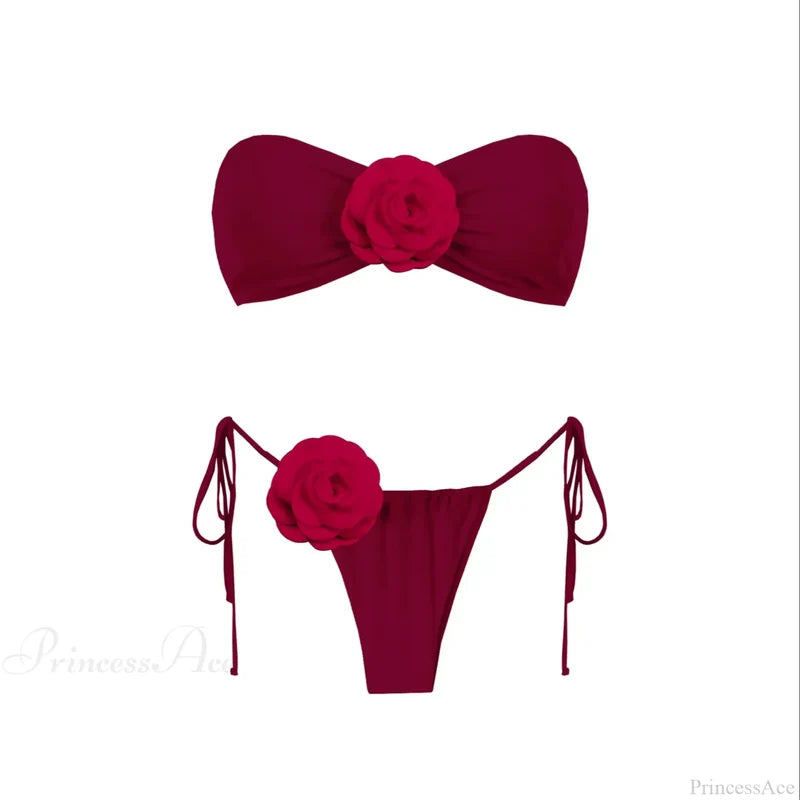3D Flower Bandage Bikini Set PURPLE / S