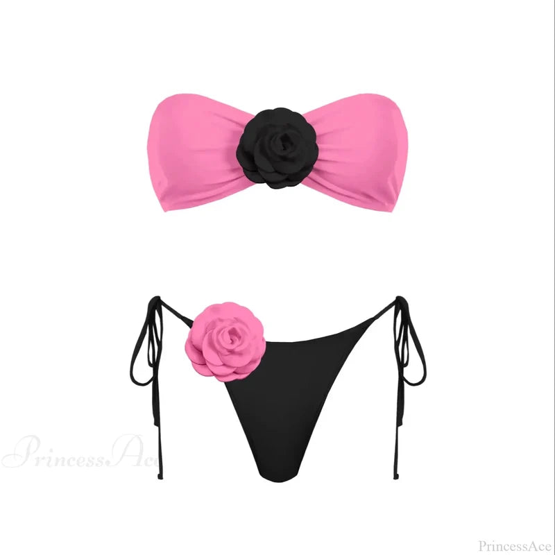 3D Flower Bandage Bikini Set pink3 / S