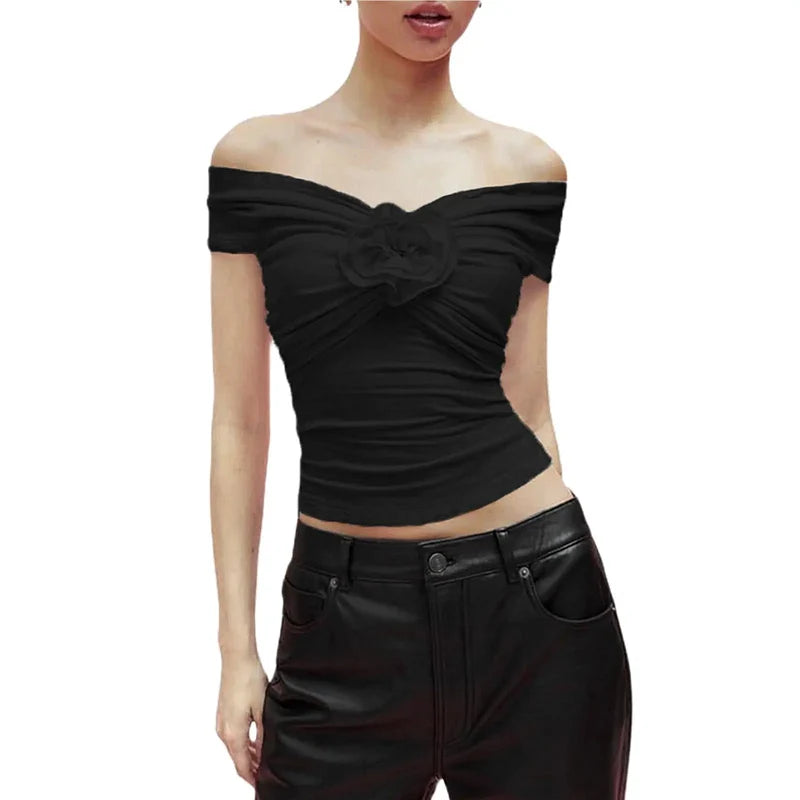 3D Flower Contrast Crop Top