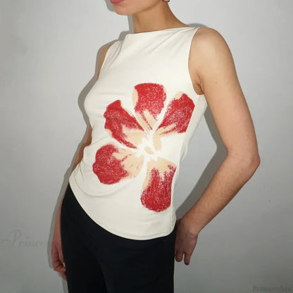 Aesthetic Y2K Floral Print Crewneck Sleeveless Graphic Crop WHITE / S croptop-250126