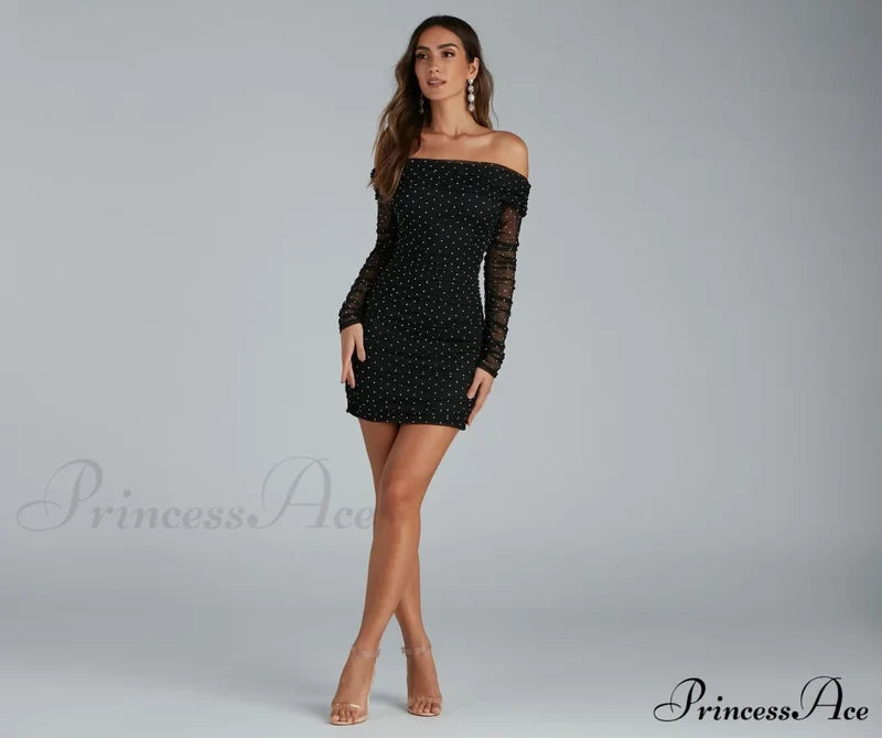 Aliya Formal Stylish Heatstone Ruched Bodycon S.o. Short Dresses