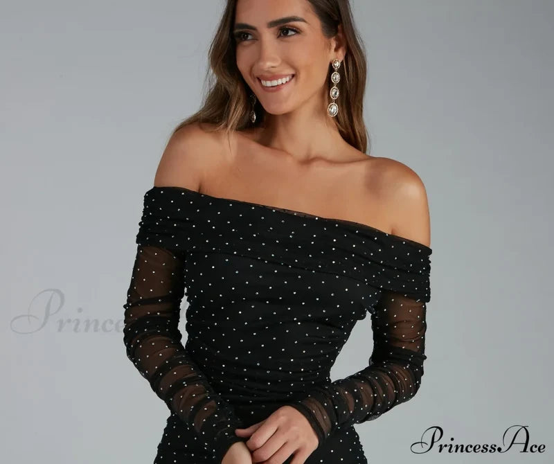 Aliya Formal Stylish Heatstone Ruched Bodycon S.o. Short Dresses