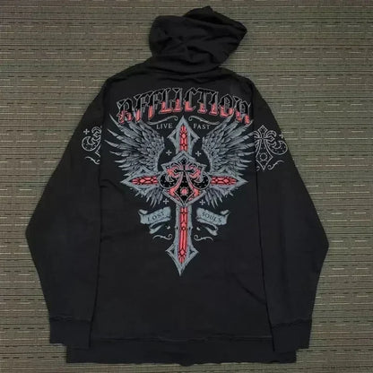 American Gothic Skull Large Zipper Hoodie black6 / S