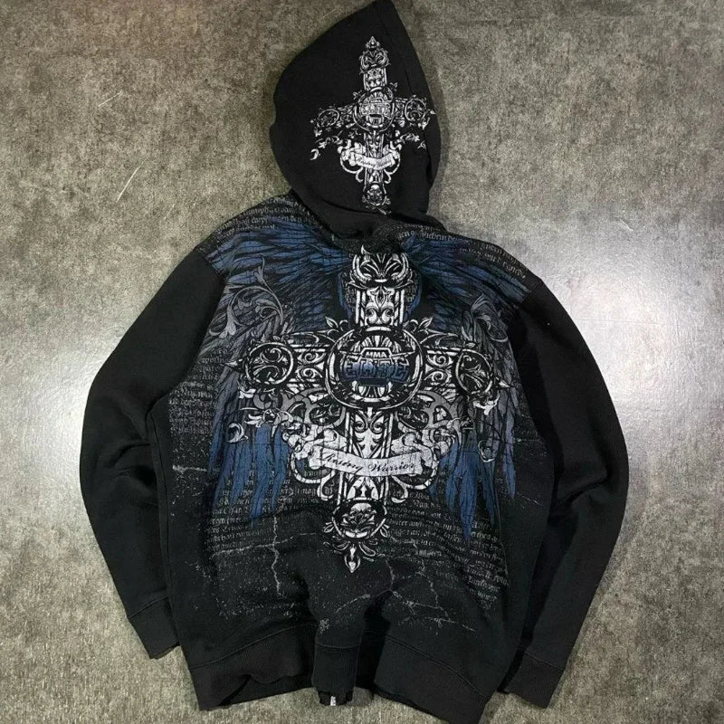 Angel Wing Functional Pleat Hoodie black 2 / S