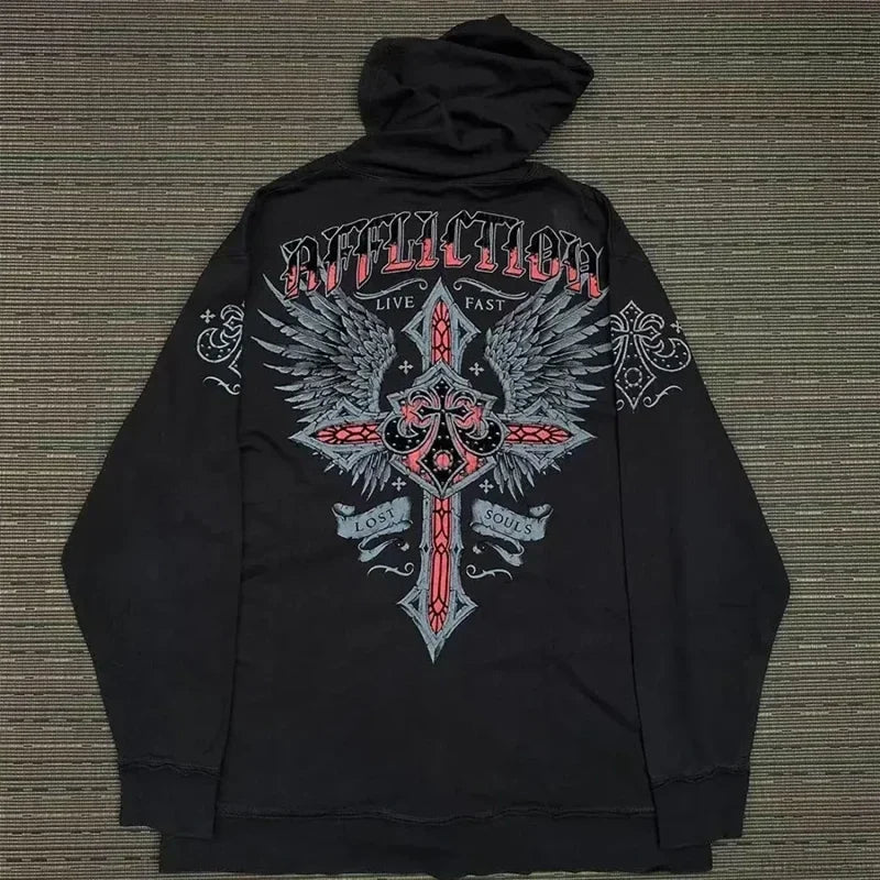 Angel Wing Functional Pleat Hoodie black 7 / S