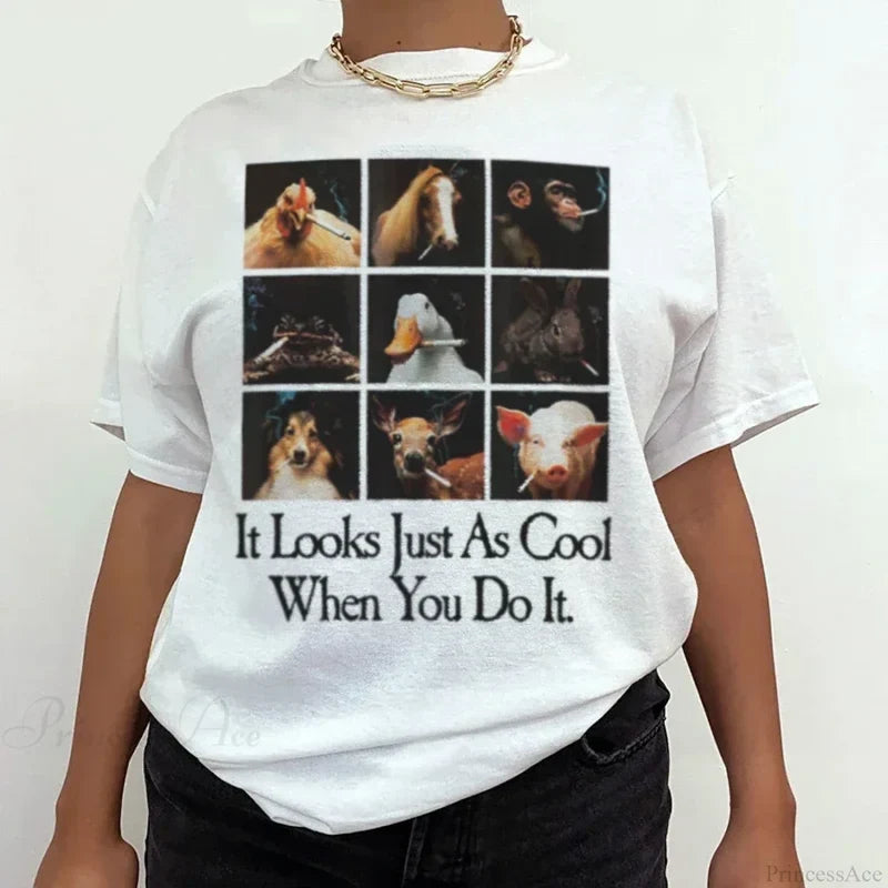 Animal Smoking Sarcastic Meme T-shirt WHITE / S t-shirt-250223
