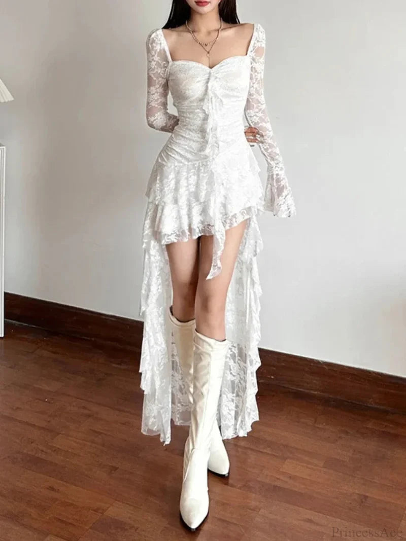 Antique Transparent Bodice Midi Dress White / S