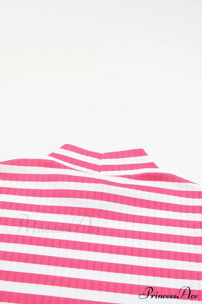 Arm Design Long Textured Pink Knit Striped Tee Tops