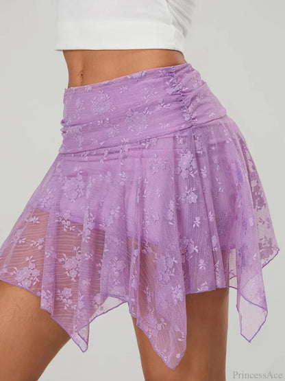 Asymmetric Floral Tiered Skirt skirts-250223