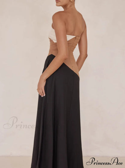 Asymmetrical Color-Blocked Stylish Maxi Dress Dresses