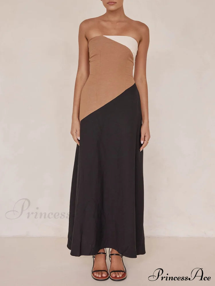 Asymmetrical Color-Blocked Stylish Maxi Dress Dresses
