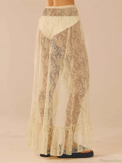 Asymmetrical Ruffle Lace Bodycon Summer Beach Y2K Long Skirt skirt-250126