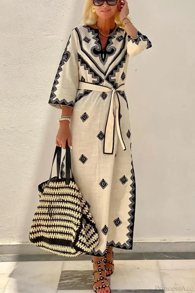 Autumn Fragrant Hemp A-line Boho Dress creamy-white / S bohodress-250126