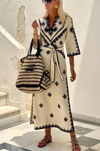Autumn Fragrant Hemp A-line Boho Dress bohodress-250126
