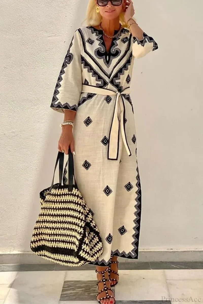 Autumn Fragrant Hemp A-line Boho Dress bohodress-250126