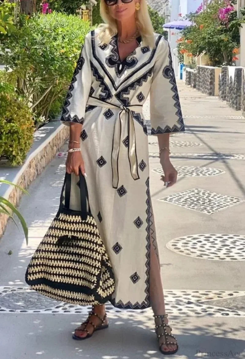 Autumn Fragrant Hemp A-line Boho Dress bohodress-250126