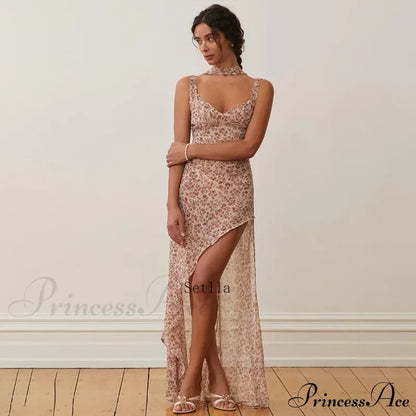 Backless Floral Print Birthday Vestido Maxi Dress
