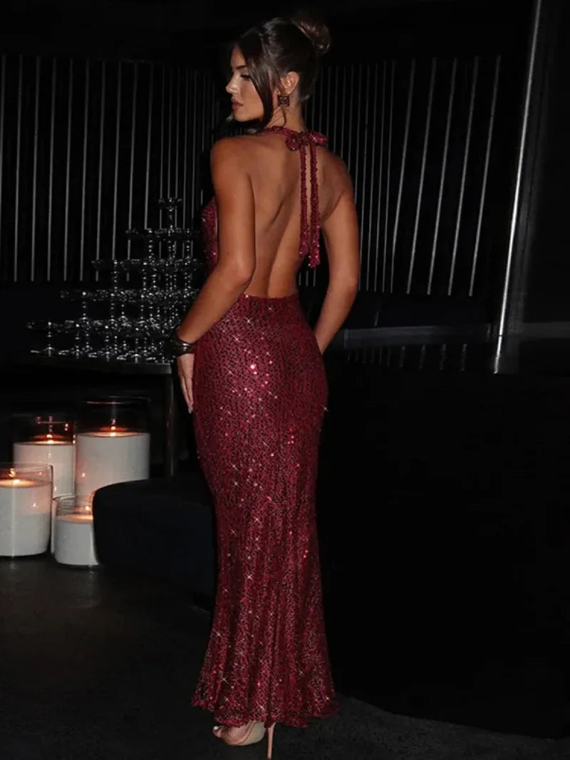 Backless Sequin Nightclub Vacation Dress vacationdress-250223