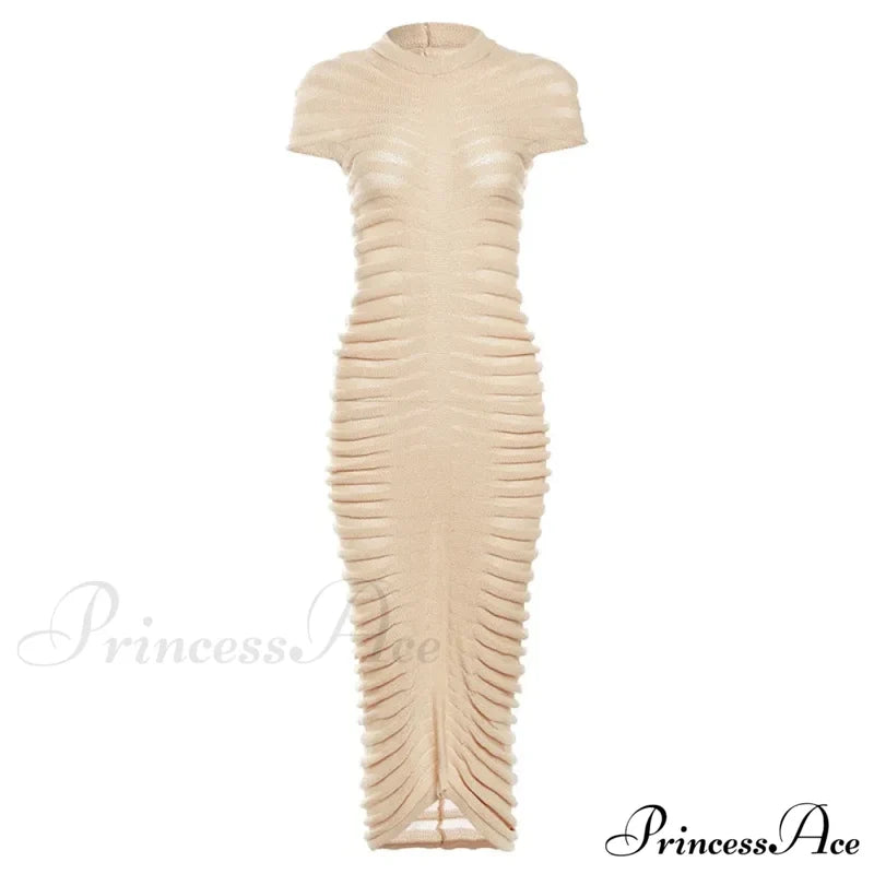 Backless V Neck Gown Maxi Dress Khaki / S
