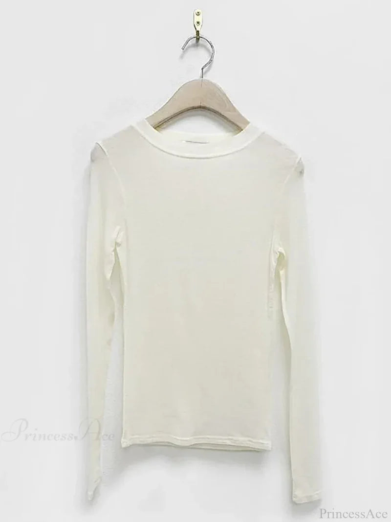 Basic Summer Breathable Long Sleeve Thin Knit Top WHITE / One Size knittop-250126