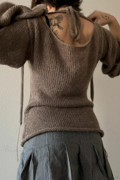 Bell Sleeve Tie Back Knit Sweater