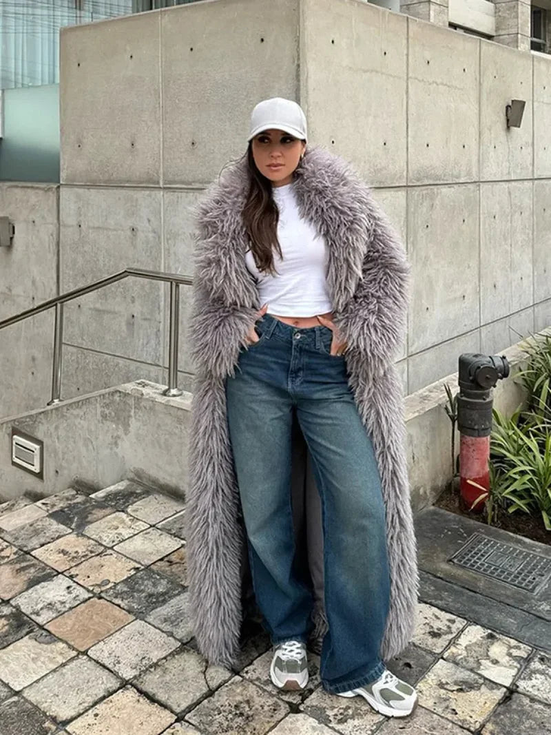 Big Lapel Long Fox Fur Coat