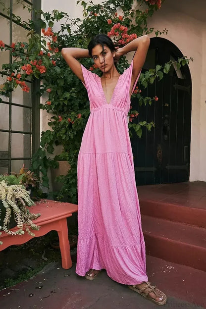 Black Embroidery Round Neck Flare Boho Dress bohodress-250126