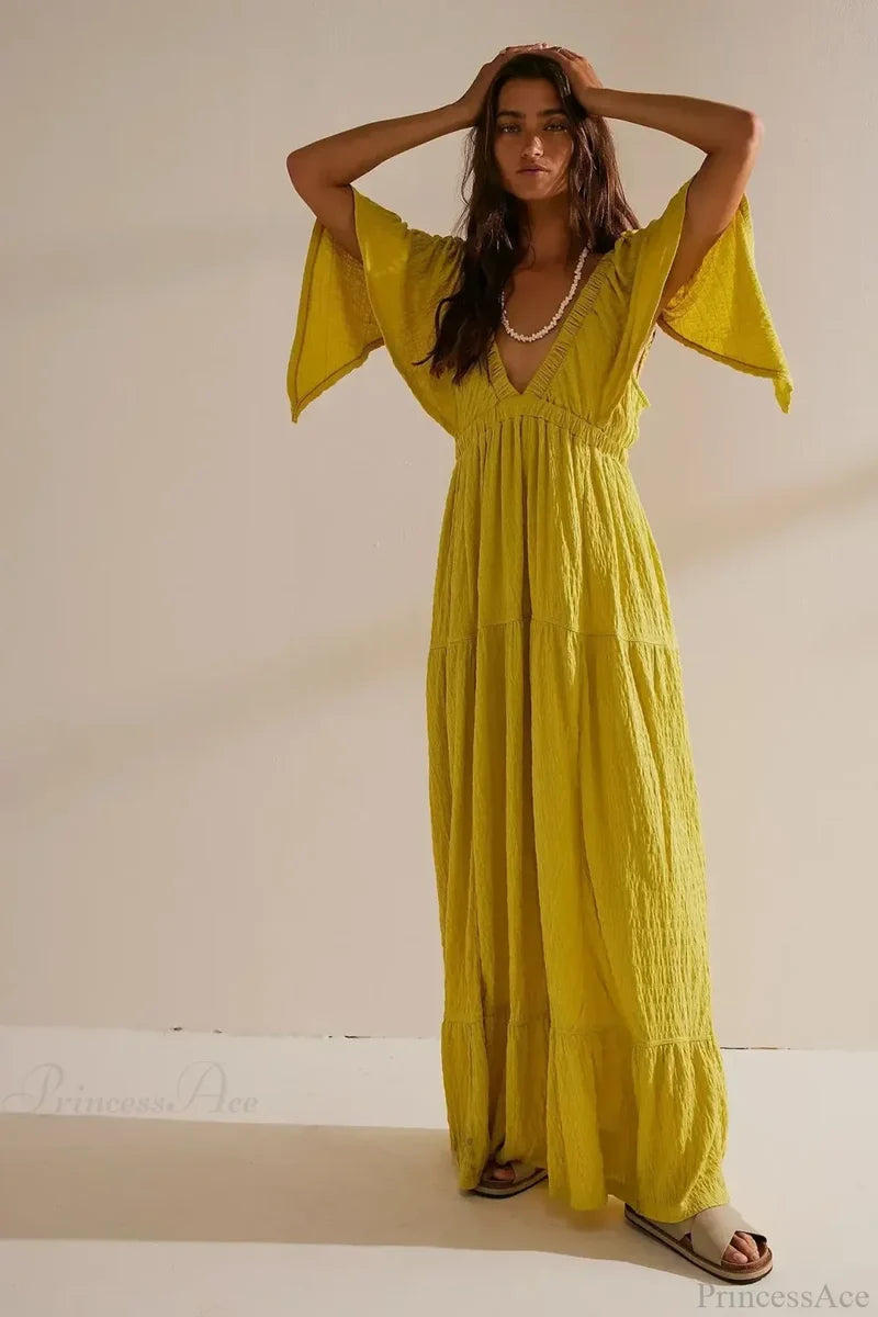 Black Embroidery Round Neck Flare Boho Dress bohodress-250126