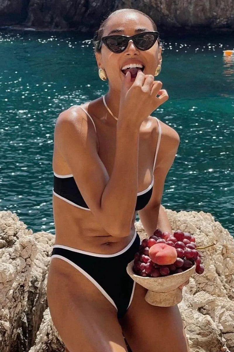 Black White Micro Bikini Set
