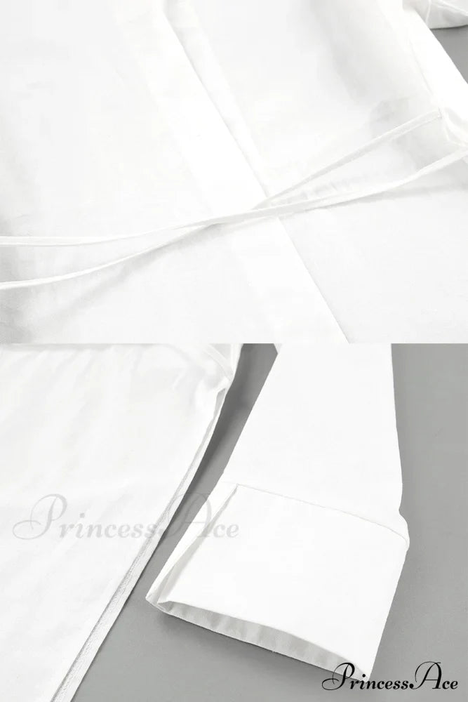 Blouse White Slit With Long Lace Cotton Up Sleeves Blouses